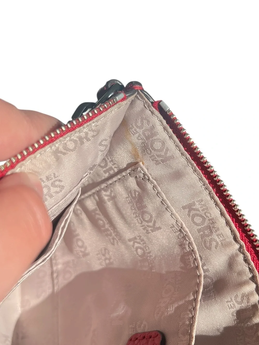 Michael Kors Fulton Lipstick Red Pebbled Leather Large Clutch Wristlet - EUC